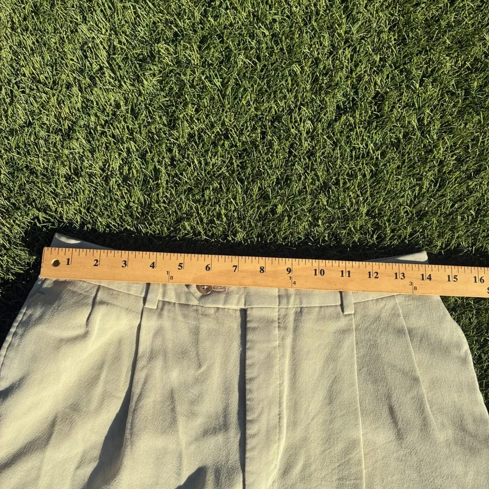 Tommy Hilfiger Tailored Mens 28x28 Pleated Beige Cuffed Wide Leg Formal Pants